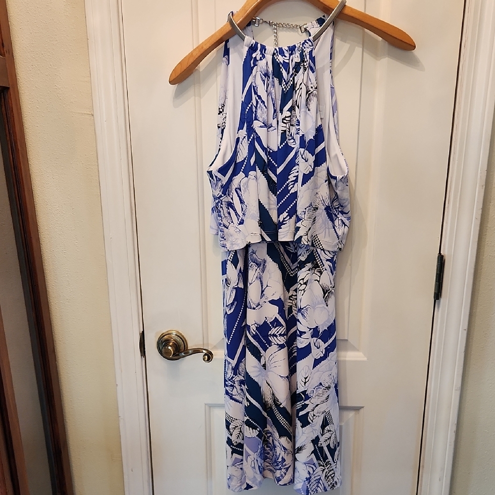 Jessica Simpson Blue and White Backless Dress